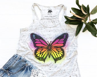 Womens Colorful Summer Tops| Butterfly Tank Tops| Plus Size Clothing Available| Nature Tank Tops for Women