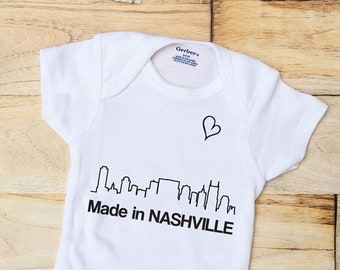Made In Nashville ONESIE® | born in Nashville | Nashville| Onesies | baby shower gift | pregnancy announcement | Nashville skyline | baby