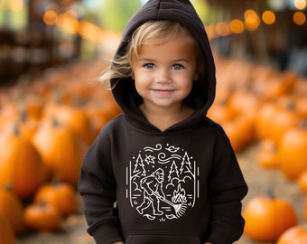 Bigfoot Hoodies for Kids| Kid Hoody for Fall + Autumn| Funny Shirts for Youth| Nature hoodies for Kids| Camp Life| Bonfire Hoodie Sasquatch