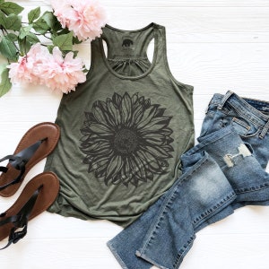 Sunflower Tank Top Sunflower Tank Tops for Women Plus Size Clothing Available Womens Summer Tops Womens Summer Clothing Sun Flower image 2