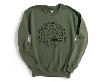 Great Smoky Mountains Sweatshirt| US National Park clothing| Road trip tees + cozy sweatshirt| Tennessee North Carolina crewneck vacation