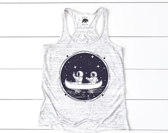 Astronauts Canoe Tank Top| Canoeing Tank Tops| Moon Tank Tops| Plus Size Clothing Available| Womens Summer Tops| Womens Summer Clothing