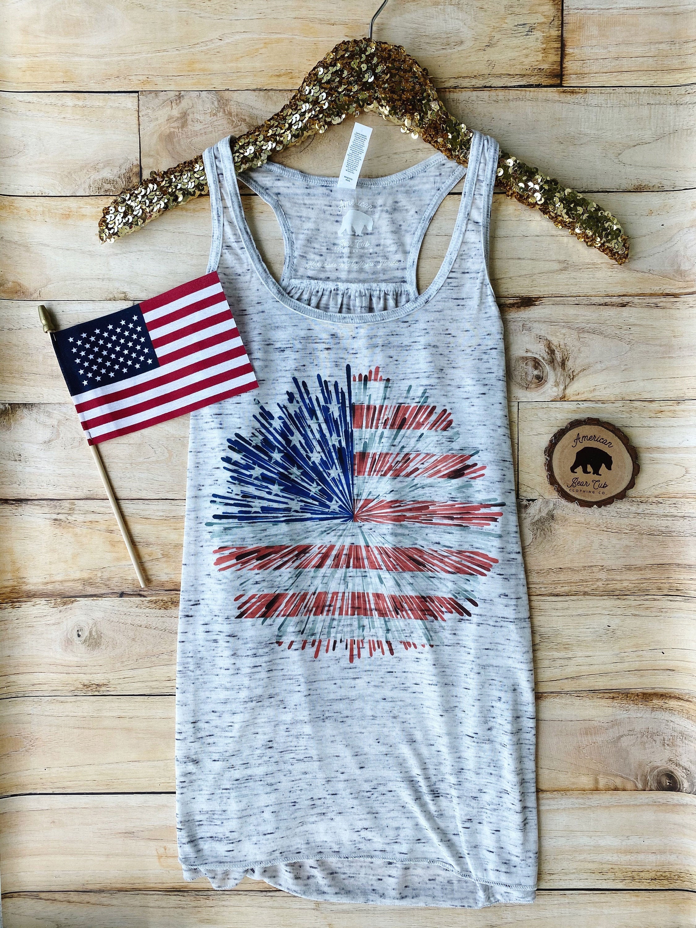American Flag Fireworks Tank Tops for 4th of July| Womens Summer Tops…