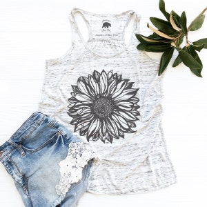 Sunflower Tank Top Sunflower Tank Tops for Women Plus Size Clothing Available Womens Summer Tops Womens Summer Clothing Sun Flower image 3