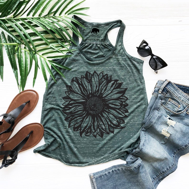 Sunflower Tank Top Sunflower Tank Tops for Women Plus Size Clothing Available Womens Summer Tops Womens Summer Clothing Sun Flower image 4