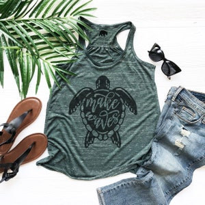 Make Waves Sea Turtle flowy racerback tank tops | Womens Tank Tops | Graphic Tanks | Workout Tank