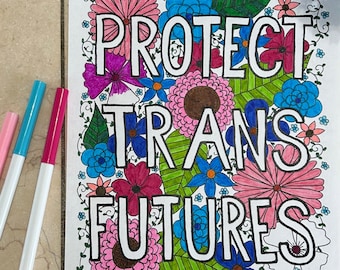 página para colorear imprimible para adultos de proteger el futuro trans