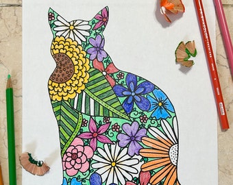 cat printable adult coloring page