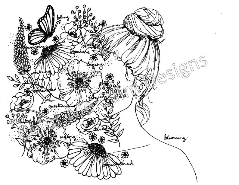 Blooming recovery printable adult coloring page | Etsy