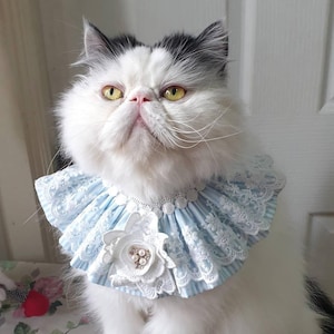 Handmade Lace Ruffle Pet Collar: Striped Floral Cotton with Pearl