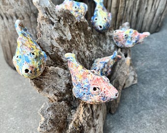 Unique ceramic Fish family on driftwood #1