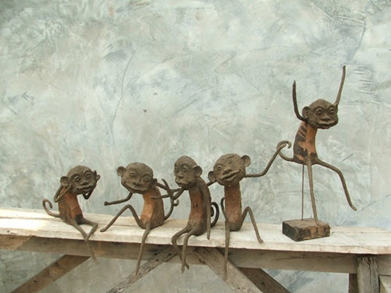 Rustic Monkeys Monkey on the Wooden Stand - Etsy