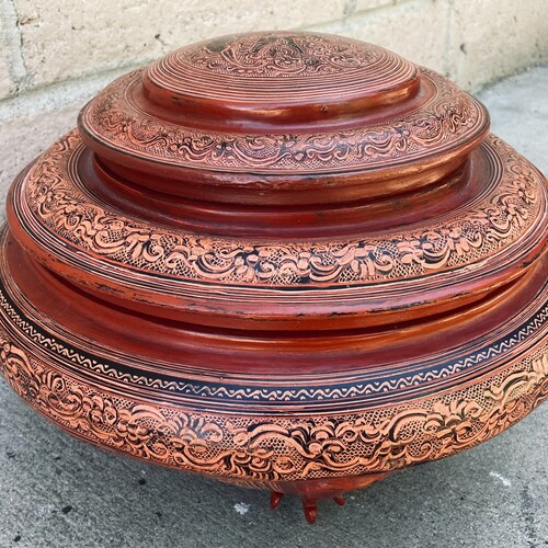 Vintage Burmese shops Red Lacquered Storage