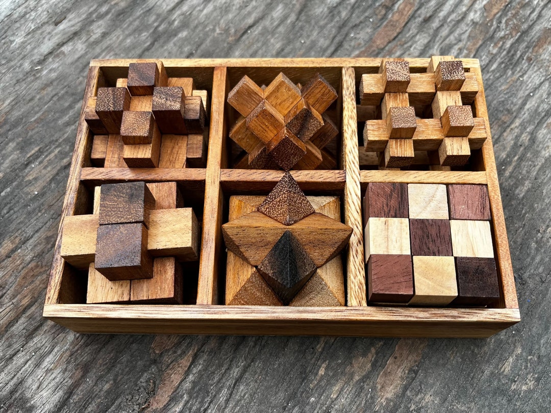 6 Wooden Puzzles Box Set Etsy