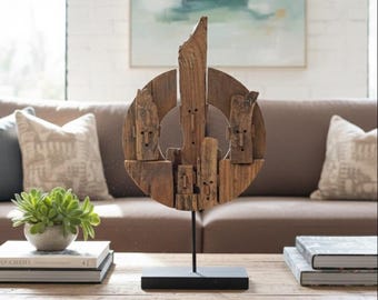 Unique teak wood scrap art people (L)