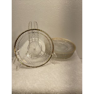Diana clear glass gold trim pattern depression ware 6” saucer set of 7