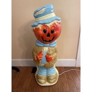 vtg 33” halloween pumpkin head blow mold trick or treat