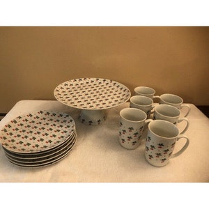 Cherry Desert Set Pedestal Cake Tray Mugs And Dishes