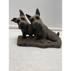 antique cast iron twin scotties door stop