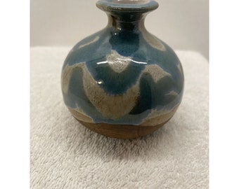 brown and blue drip glaze Ceramic pottery 4” vase