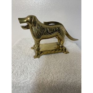 Vintage Brass Heavy Tabletop Nut Cracker Dog Lab Retriever Newfoundland