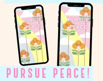 Pursue Peace Wallpaper, Phone, 70's,  Pink, Retro, JW art, Bible, nostalgic art, Vintage aesthetic, Pastels, Gifts,  JW Convention