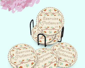 Exercise Patience Convention Gifts Coasters, coaster, drink ware, home decor, dining, table setting, cottagecore, JW gifts, vintage inspired