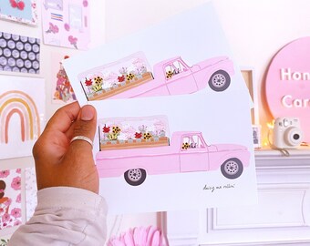 Flower Truck postcard, daisy me rollin, pun cards, funny, joke, virtual hug, quarantine cards, gifts, JW, social distancing, happy mail