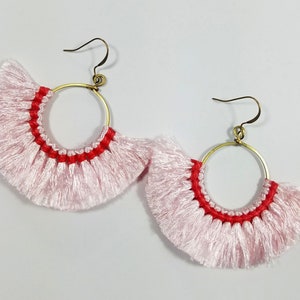 Pink and Red Tassel Fan Earrings | Handmade | Unique Earrings | Boho Earrings | Fair Trade | Gifts for Her | Artisanal Gift