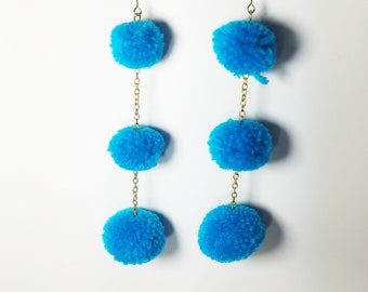 Blue Pompom Drop Earrings | Handmade | Boho | Artisanal | Unique Earrings | Women Fashion | Boho Earrings | Fair trade | Gift for Her