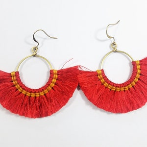 Red & orange tassel fan earrings | Handmade | Boho | Unique Earrings | Women Fashion | Boho Earrings | Fair trade | Gift for her