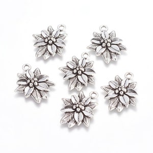 Antique Silver Poinsettia Charm