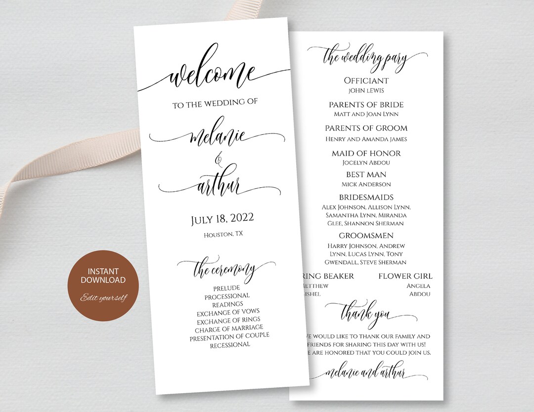 Editable Wedding Program Template, Fully Editable Printable Ceremony ...