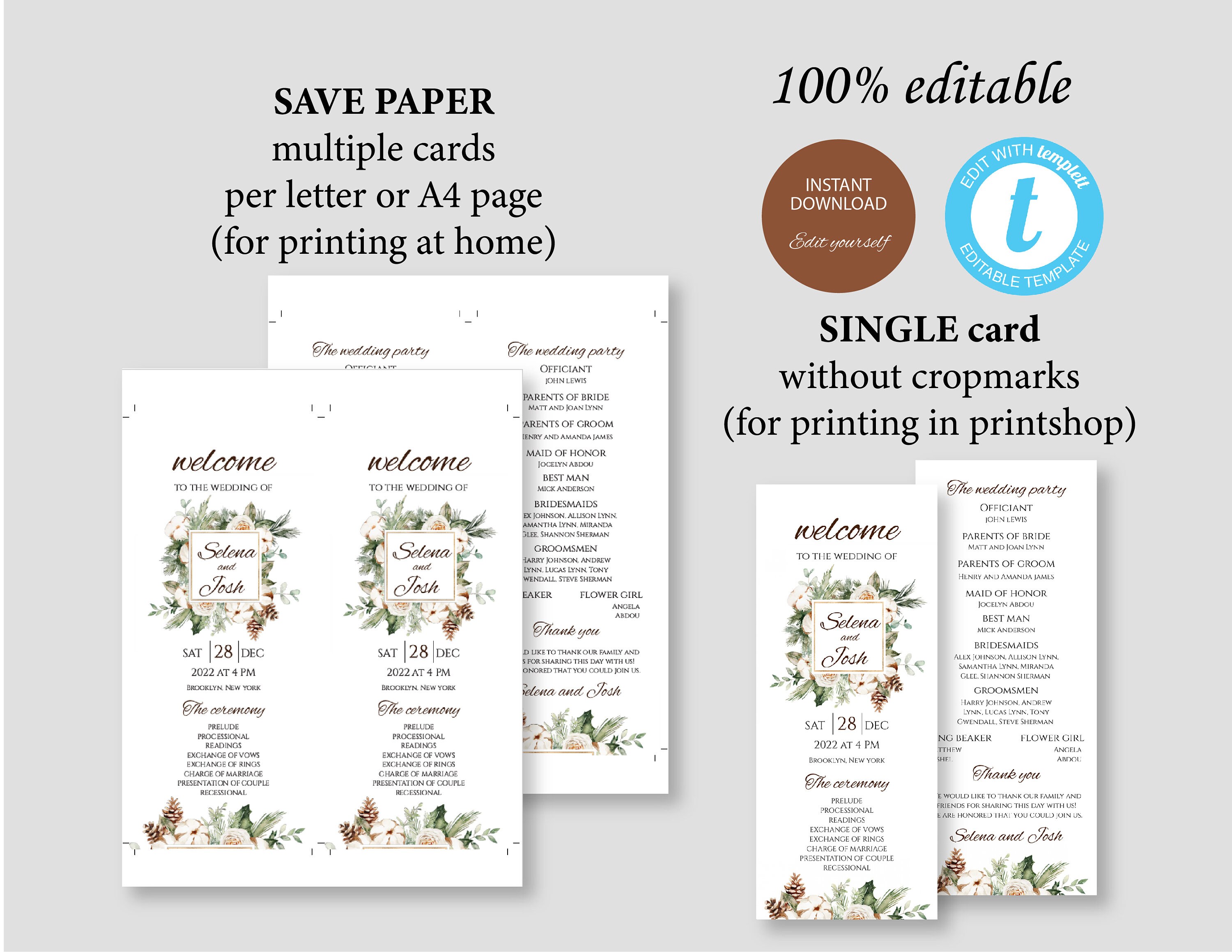 Editable Wedding Program Template, Fully Editable Printable Ceremony ...