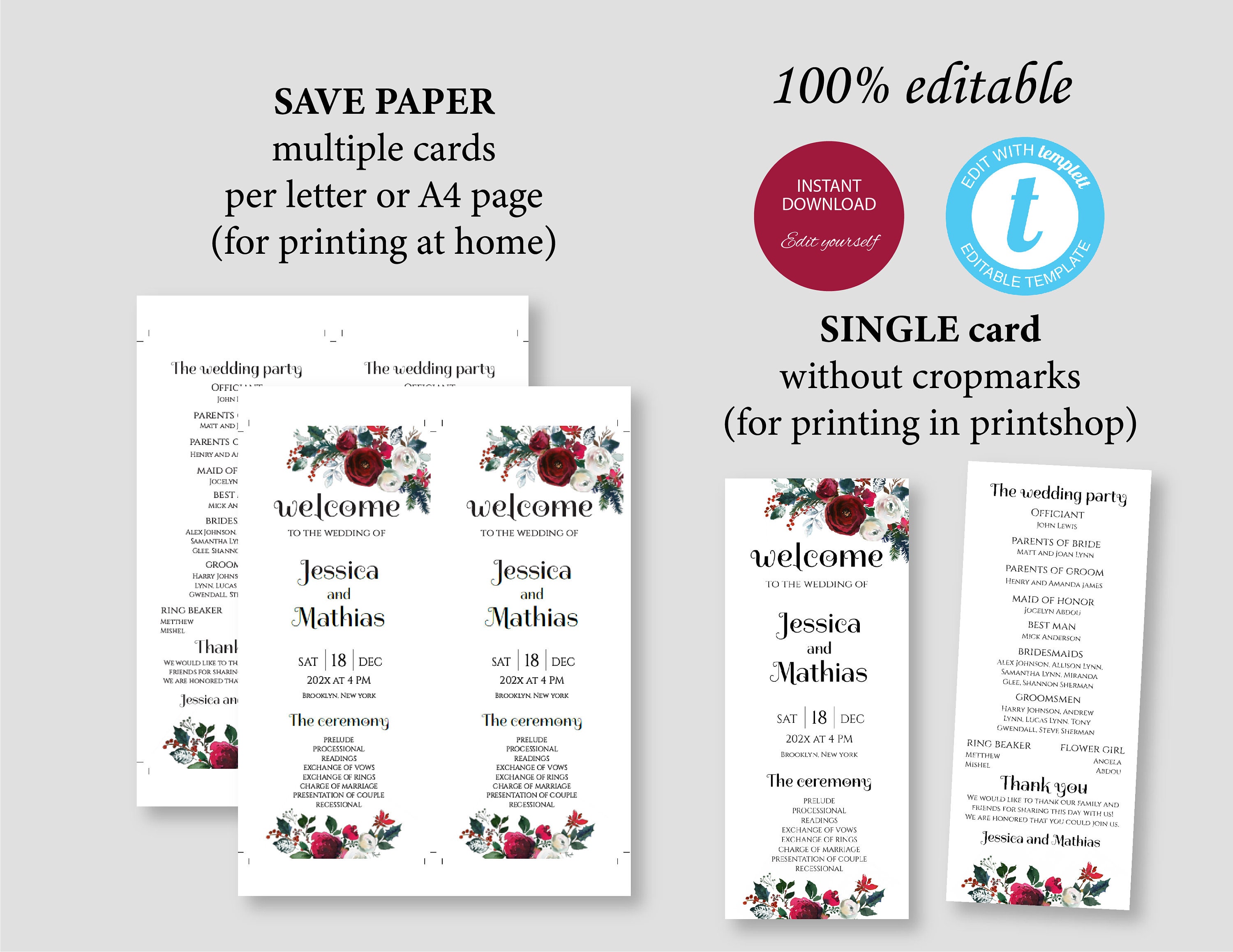 Editable Wedding Program Template, Fully Editable Printable Ceremony ...