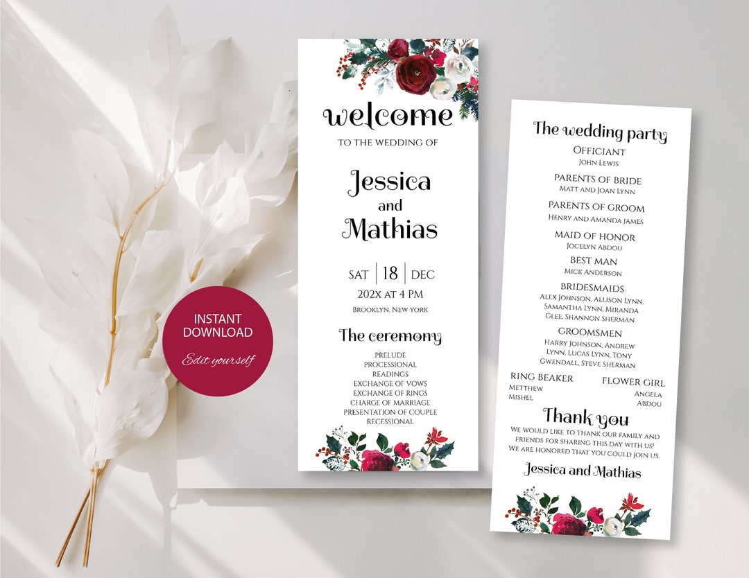 Editable Wedding Program Template, Fully Editable Printable Ceremony ...