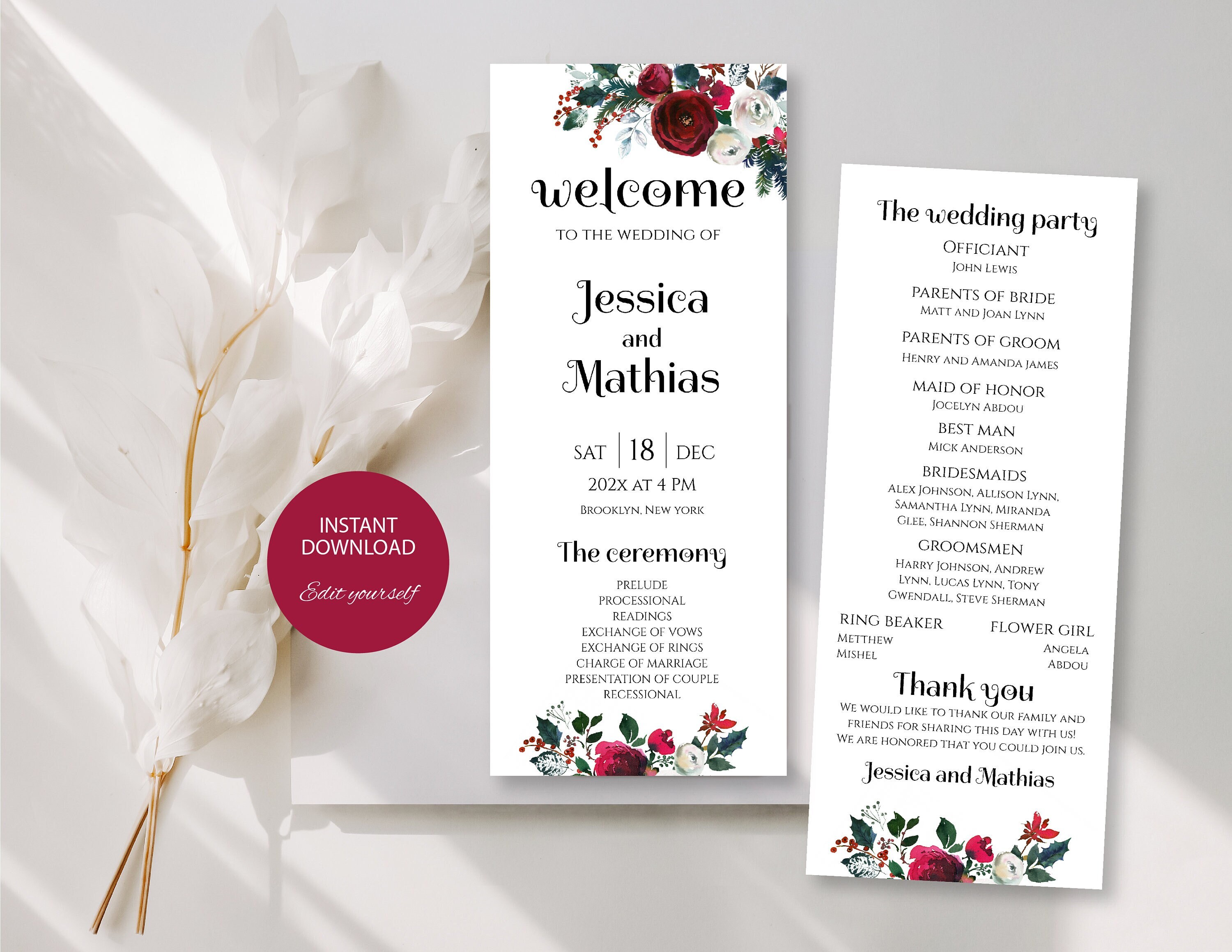 Editable Wedding Program Template, Fully Editable Printable Ceremony ...