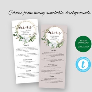 Wedding Menu Template Printable 100% Editable Text - Etsy