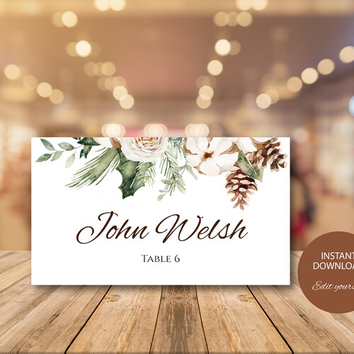 Pine Place Card Template Winter Place Cards Template - Etsy