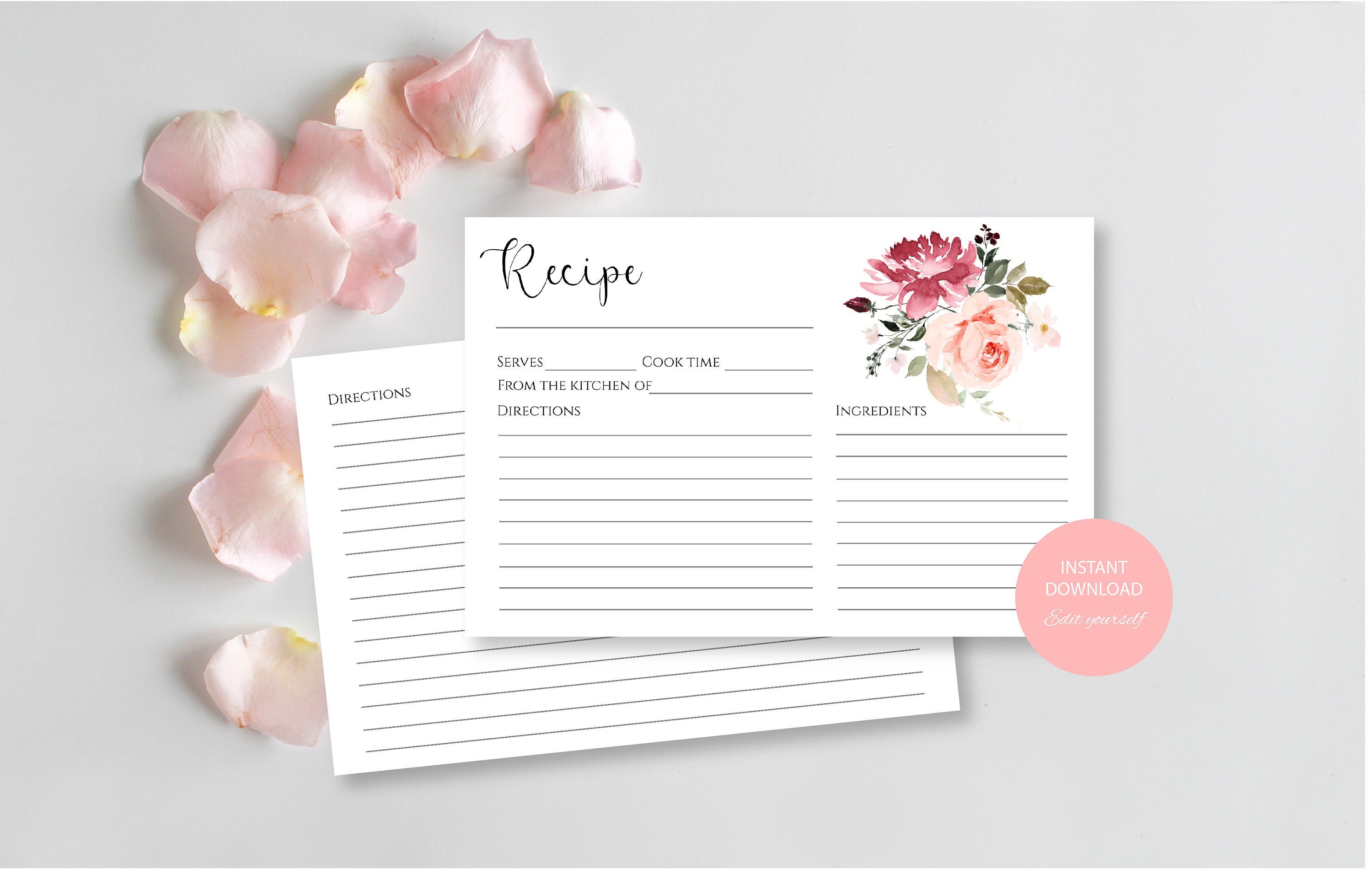 Printable Recipe Card Template Instant Download Recipe - Etsy