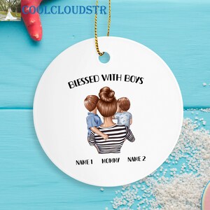 Boys Mom Christmas Ornaments, Personalized Blessed With Boys, Gift For Mom Of Boys