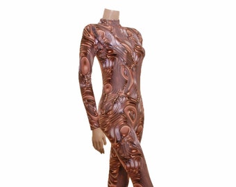 Catsuit Jumpsuit Unitard Bodysuit Long Sleeves Brown Alloy