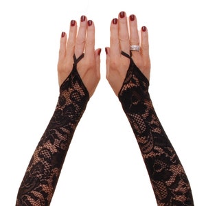 Wedding Fashion Dress Gloves Arm Sleeves Fingerless Gloves Black Lace Finger Loops. SAME DAY DESPATCH
