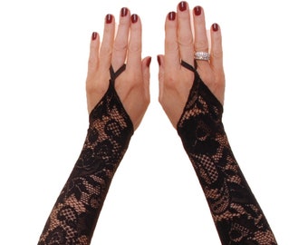 Wedding Fashion Dress Gloves Arm Sleeves Fingerless Gloves Black Lace Finger Loops