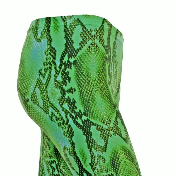 Leggings Footless Tights Green Snake Animal Print