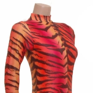 Catsuit Jumpsuit Unitard Bodysuit Long Sleeves Red/Orange Tiger Print catsuit elsa
