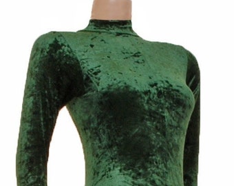 Catsuit Bodysuit Long Sleeves Green Crush Velvet (melanie)