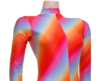 Rainbow Print Catsuit Jumpsuit Unitard Bodysuit Long Sleeves elsa