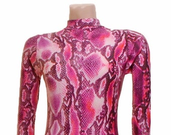 Catsuit Bodysuit Long Sleeves Pink Snake Catsuit Elsa