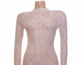 Bodysuit Unitard Catsuit Long Sleeve White Lace Footless elsa